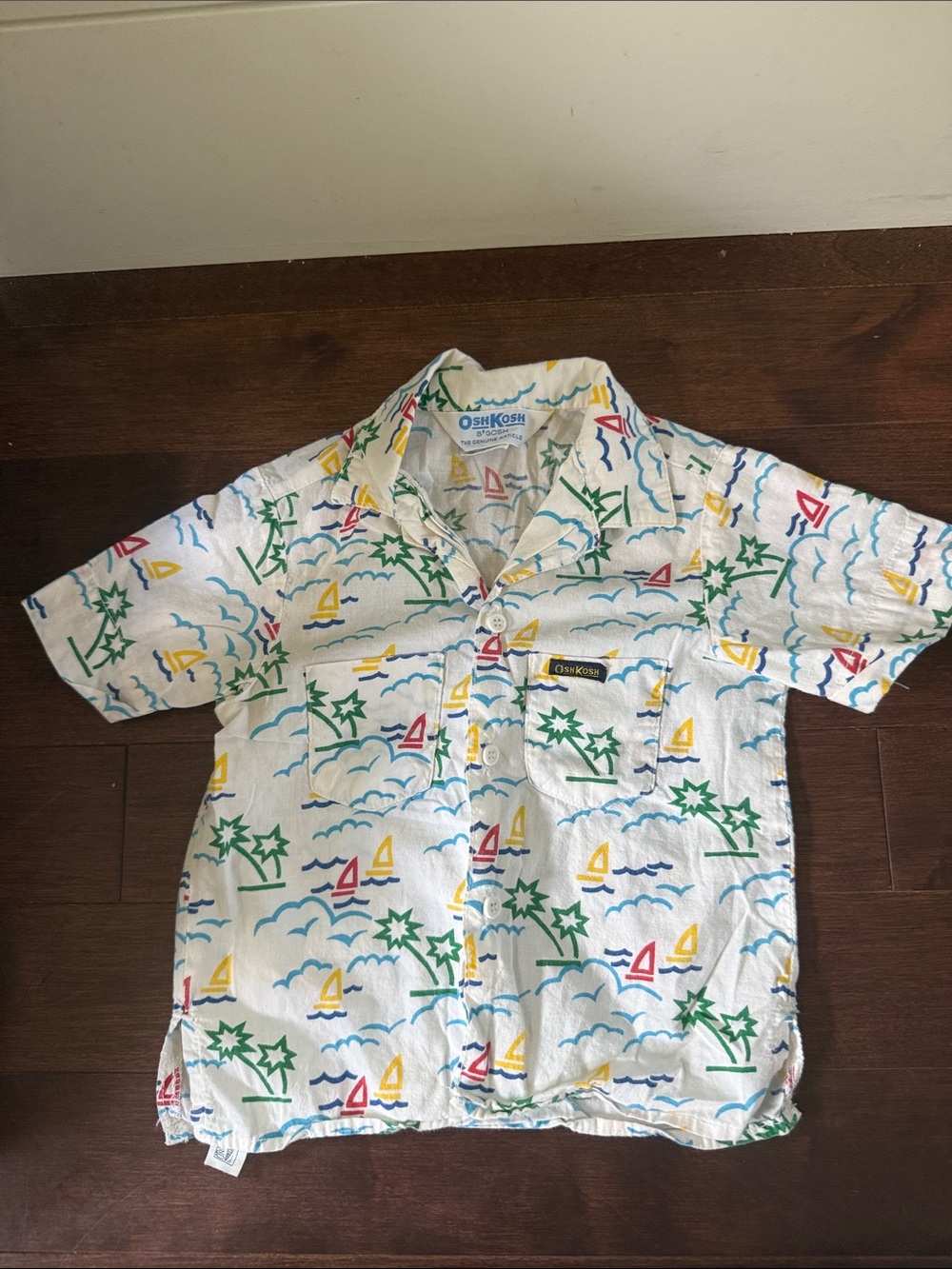 Vintage OshKosh B'gosh White Short-Sleeve Nautical Print Shirt sz 3T.